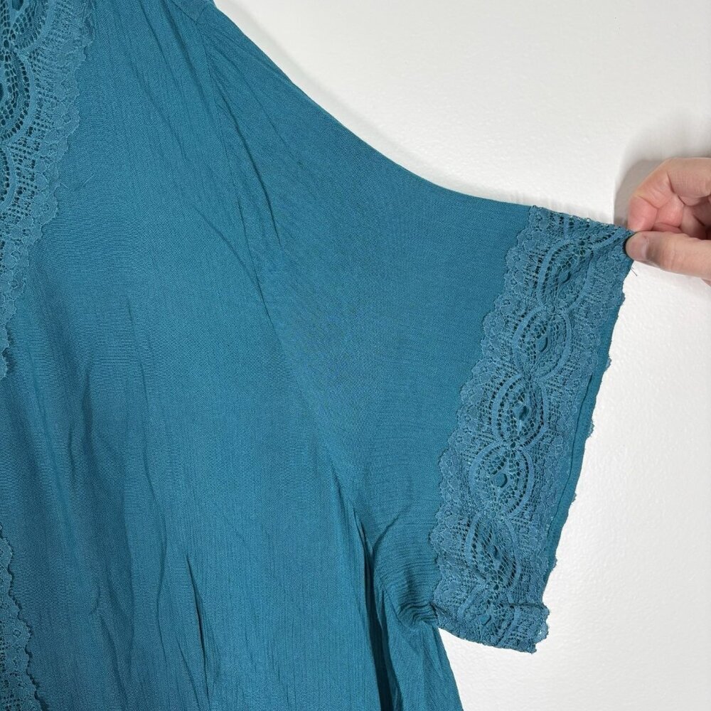 Roaman’s Women 3X 30/32 Teal Boho Ruffle Tiered Lace Crinkle Maxi Dress NWT - Picture 6 of 12